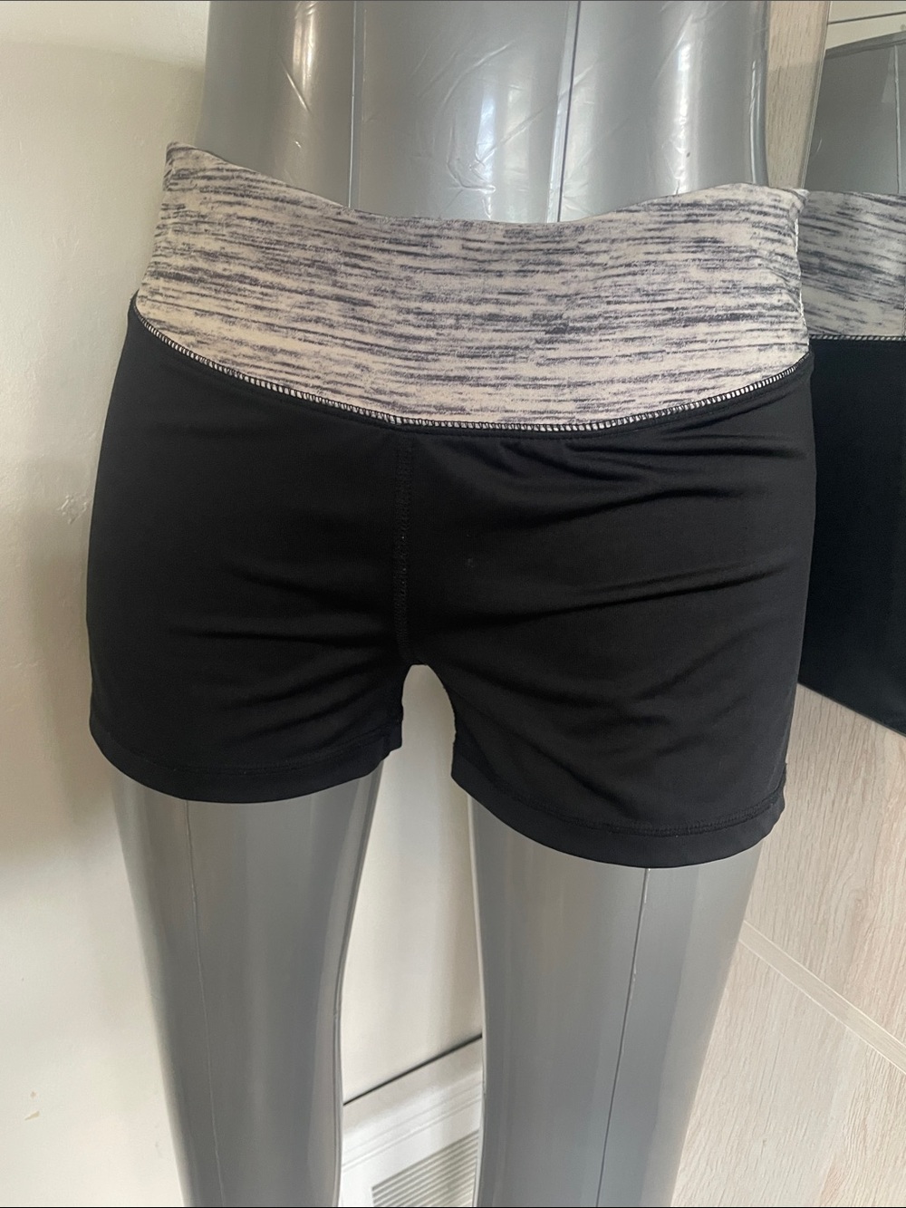 Black Women's Athletic Running Shorts with Heather Gray Waistband